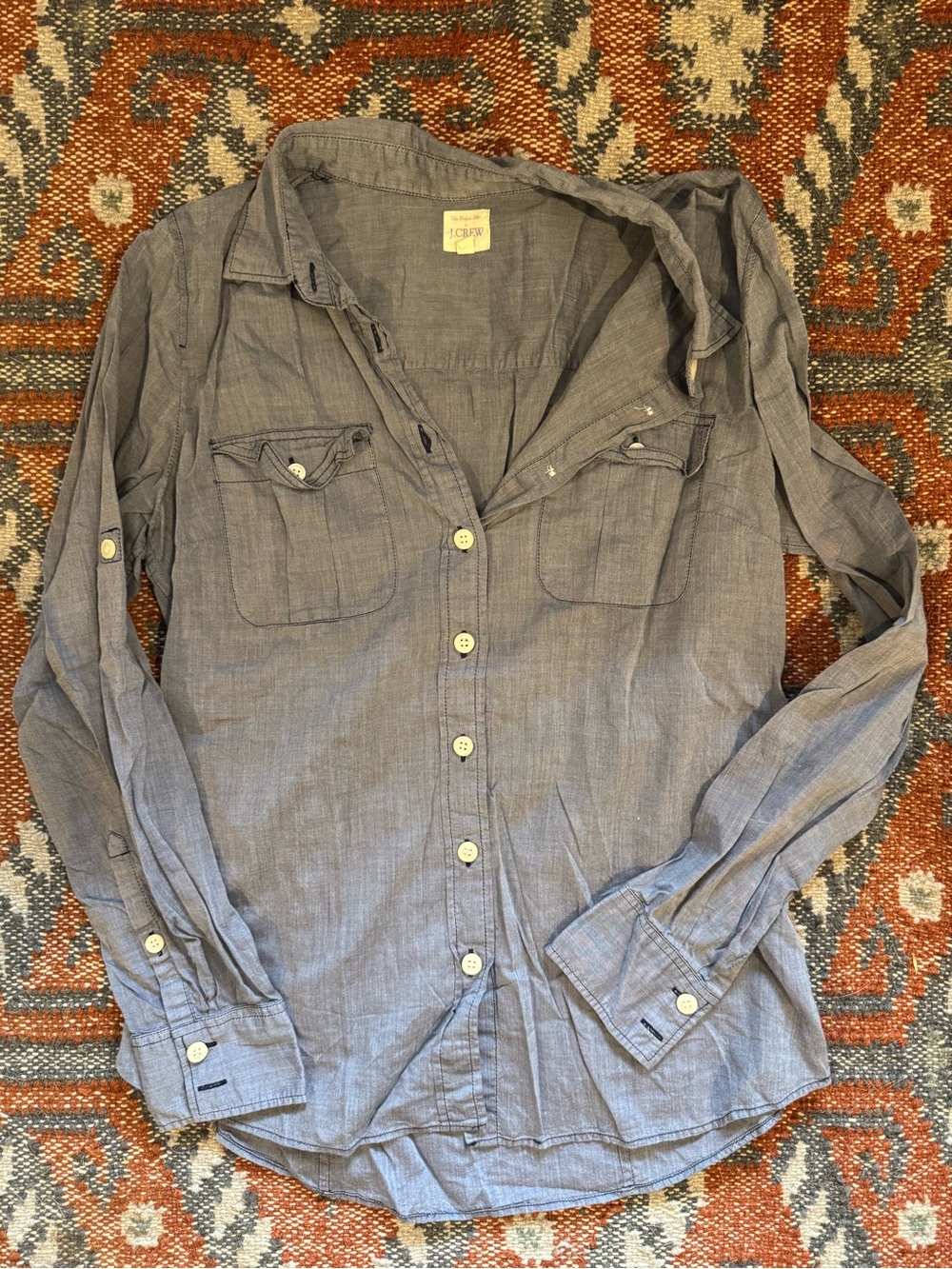 J. Crew Women's Button-Down Shirt — Light Blue Chambray